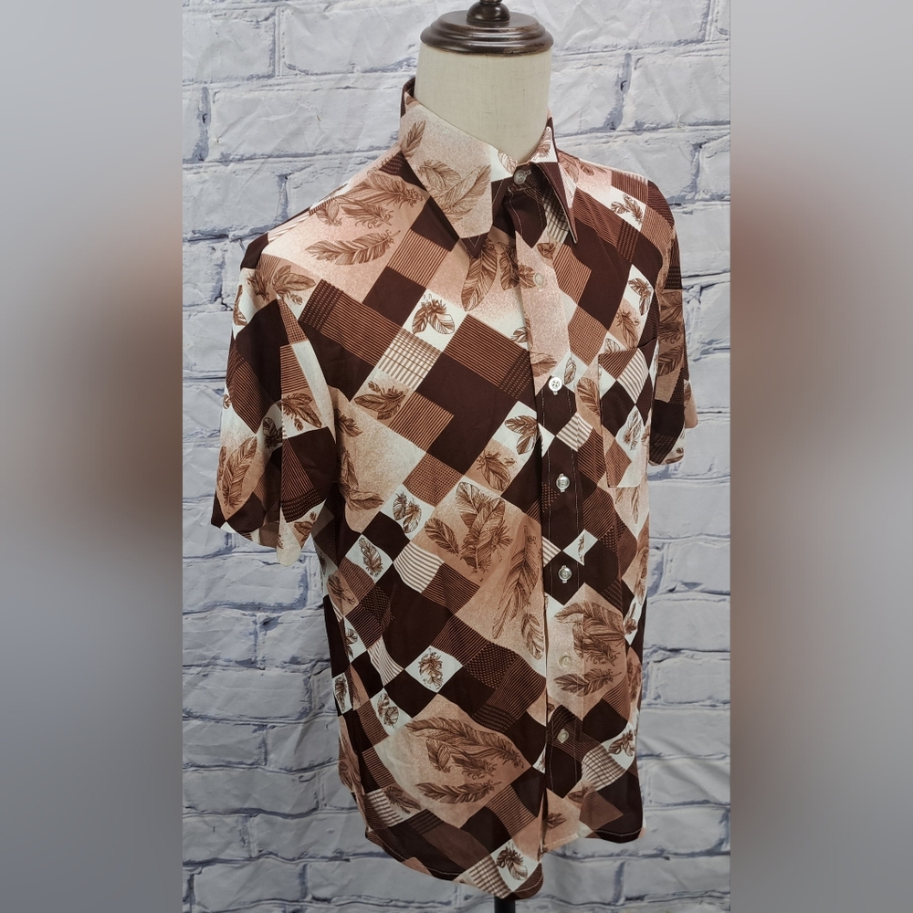Sears Button Down Sport Shirt S/S Checkered Vintage 70s 80s Canada 16-16.5 Large - Picture 11 of 16